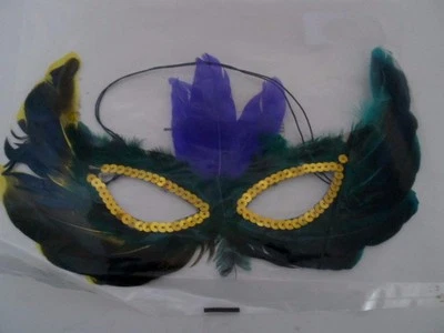 Mardi Gras Face/Eye Mask Masquerade Feathers Sequins Venetian Style NIP - Image 1 of 2