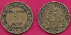 FRANCE 1 FRANC 1921 XF MERCURY THE GOD OF ABUNDANCE AND COMMERCIAL SUCCESS,Scrip - Picture 1 of 1