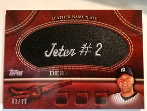 2011 TOPPS Black GLOVE MANUFACTURED LEATHER NAMEPLATE DEREK JETER serial #62/99