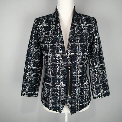 Trouve 粗花呢西装夹克,尺寸 xs 金属拉链黑色银色蓝绿色白色夹克  — 第 1/4 张图片