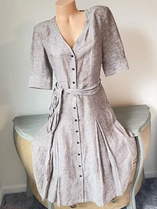 Vestido Camisa Alfani Lino Manga 3/4 Talla 6 S Marrón Beige Plisado Cinturón Corbata Lino - Imagen 1 de 10