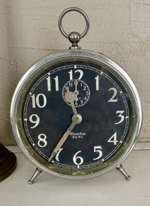 Antique 1918-1935 ?Westclox BIG BEN Alarm Clock Model-1 Nickel Black Dial Works - Picture 1 of 7