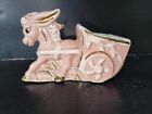 Vintage Ceramic Pottery Donkey & Cart Planter Pink Gold Accents Nursery Decor 6"