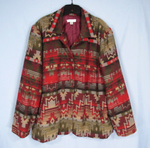 COLDWATER CREEK Red/Beige WESTERN AZTEC Lined WOOL BLEND Button-Up JACKET Sz 22W