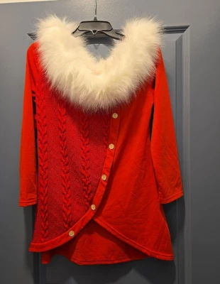 Camisa suéter bainha tulipa botão inclinado NATAL TAMANHO PEQUENO gola de pele removível média - Imagem 1 de 4