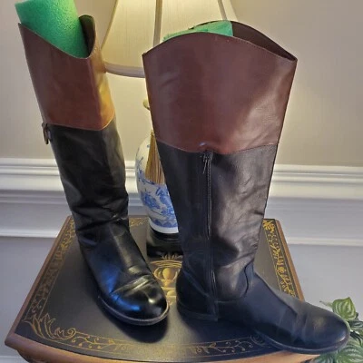 2-Tone Riding Boots Brown & Black Zippered RL Look Merona Size 9 Flat - Image 1 of 4