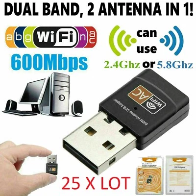 25 x Mini Dual Band 600Mbps USB WiFi Wireless Adapter Network 2.4/5GHz 802.11ac - Image 1 of 4