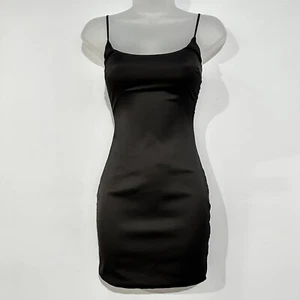 Oh Polly Sitting Pretty Black Satin Mini Dress Size 0 Clubbing Cocktail - Picture 1 of 12
