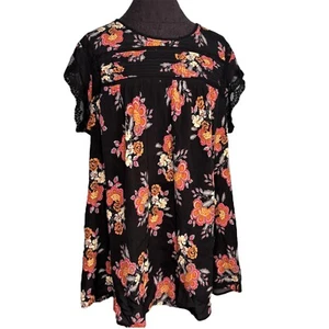 Daniel Rainn Top Shirt Blouse Women Plus Size 2X Black Floral Lace Boho - Picture 1 of 11