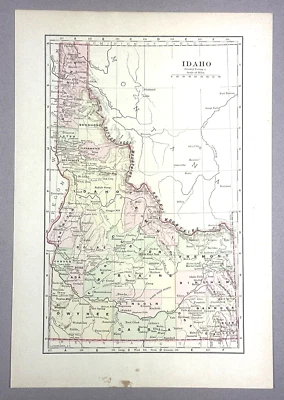 Antique Illustration Map the State of Idaho USA Appleton & Co Encyclopedia 1901 - Image 1 of 4