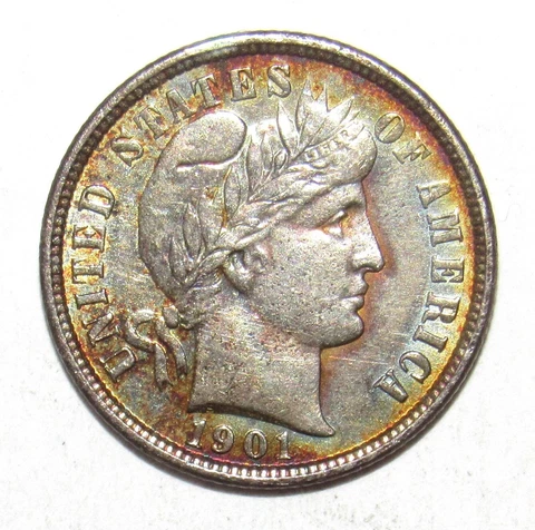 1901 Barber Dime AU TONING (E16) Cover