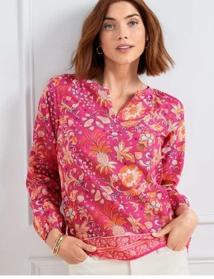 Camisa Talbots Rosa Body Cachemira Floral Popover Túnica Top Blusa Talla Grande 3X Foto 1 de 4