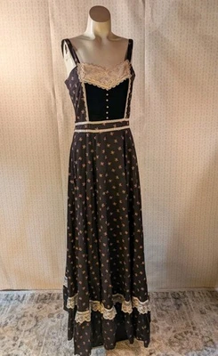 Vintage Gunne Sax Cottage Core Dress 11 Black Velvet Romantic Flower Prairie - Image 1 of 4