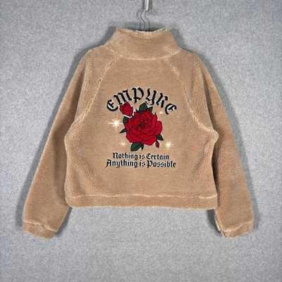 Empyre Sherpa Teddy Pullover Large Rose Embroidered Emma Chamberlain Cozy Grunge - Image 1 of 4