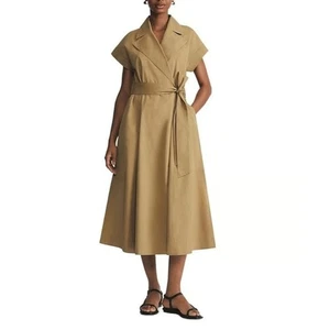 Lafayette 148 New York Damen Kurzarm Wickelkleid mit Gürtel Gr. L Hellbraun Neu mit Etikett - Bild 1 von 10