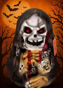 Grim Reaper anni 90 occhi luminosi Halloween teschio catena Pasqua illimitata Inc. gomma vintage - Foto 1 di 12