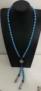 JBB Sterling Silver 925 Lariat Rainbow Orb Tassel Blue Bead Necklace 22” S-1 - Picture 1 of 7