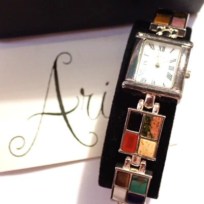 Reloj Pulsera Aria De Colección Plata de Ley 925 Estilo SW 24 Incrustaciones Azulejos Piedras Batería Nueva Foto 1 de 4