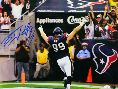 Горизонтальная фотография JJ Watt с автографом Houston Texans 16x20 вид сзади - подлинная JSA - Изображение 1 из 4
