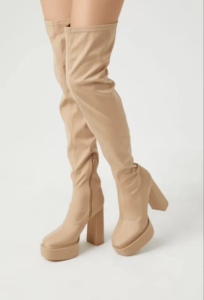 Mujeres Botas Plataforma Sobre la Rodilla Ultra Alto Tacón Bloque Moda Talla 10 Gruesas Foto 1 de 4