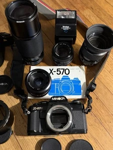 Minolta X-570 35mm film SLR camera with FOUR Lenses and Flash (Kit/Set/Bundle) - Picture 1 of 16