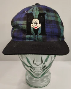 Vtg Disney Mickey Blue & Green Plaid Hat Cap 90's Snap Back Goody's Hat Co USA - Picture 1 of 14