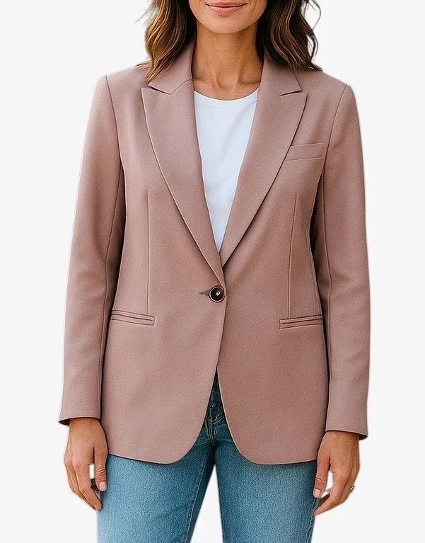 Blazer Express Power Rosa Cuello Muesca Un Botón Bolsillos Talla M Nuevo Foto 1 de 4