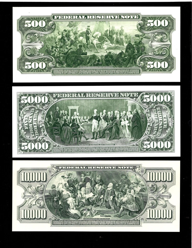BEP Proof Prints - Backs of the 1918 $500/5000/20,000 Fed. Res. Notes - Image 1 of 1