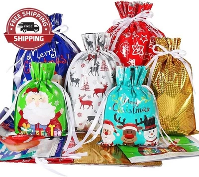 30 Bolsas Navideñas con Cordón, Surtido Tamaños Grandes Medianos Pequeños Foto 1 de 4