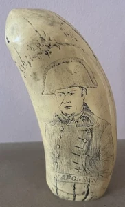 Vintage Napoleon Bonaparte & 1815 Cannon Scrimshaw On Resin Sperm Whale Tooth - Picture 1 of 16