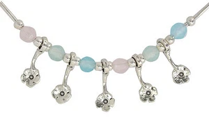 Sterling Silver Necklace Flowers Charms,Clear Pink &Green Beads From Israel-Lior - Picture 1 of 1