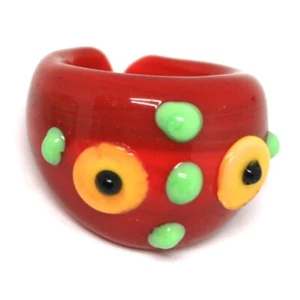 Ring Antica Murrina, Murano Glas, Rot, Scheiben, Erhabene Punkte - Picture 1 of 4