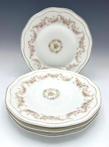 4 Bavaria Orleans China Plates Pink Flowers Green Leaves Floral Shabby Chic 9" - Picture 1 of 4