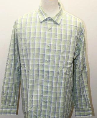 Sean John Men Long Sleeve Polo Shirt Lime Green Plaid Blue 17.5/ 34/35 Cotton - Image 1 of 4