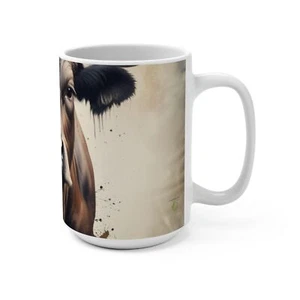 Charming Watercolor Cow Head Farmhouse Mug – Rustic Farm Art Coffee Cup Mug 15oz - Imagen 1 de 5
