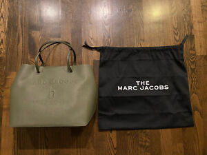 MARC JACOBS Logo Shopper East West Leather Tote Shoulder Bag Cactus Green