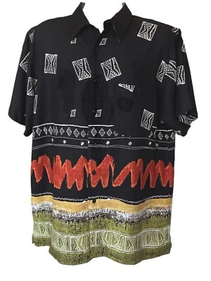 Marc Edward’s  Mens Size XL Black Tribal Print Rayon Hawaiian Shirt EUC - Image 1 of 4