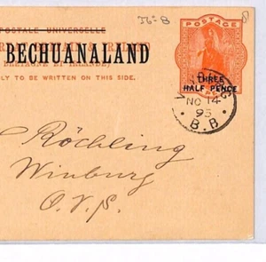 BRITISH BECHUANALAND Overprint GB QV Stationery Card Vryburg 1895 Winburg YO84 - Picture 1 of 14