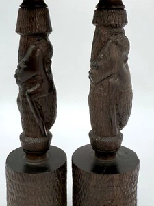 Candelabros africanos delgados tallados a mano de madera maciza oscura de 7 3/4" - Imagen 1 de 12