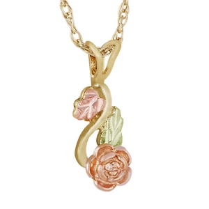 Black Hills Gold Rose Pendant with Leaves - Picture 1 of 2