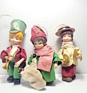 Set 3 RARE Vtg Paper Mâché Christmas Ornaments Handcrafted Children Figurines - Picture 1 of 14