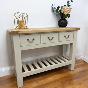 Solid Wood Console Table Sideboard with 3 Drawers & Shelf – Cream & Oak Finish - Picture 1 of 15