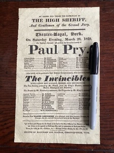 Original Georgian Playbill Flyer Theatre Royal York Paul Pry 1829 - Picture 1 of 1