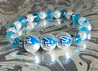 Big Wave Bracelet Turquoise Wave Woman Stretch Handmade Glass Beaded Bracelet - Image 1 of 4