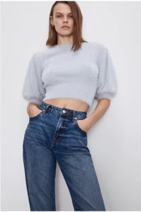 ZARA light Lavender Gray FAUX FUR SWEATER Size M 9598/162/806 - Picture 1 of 5