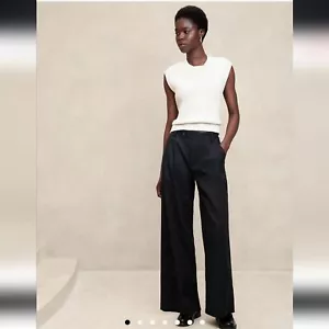 NWT Banana Republic Linen-Blend Wide-Leg Pleated Trouser 4 Black - Picture 1 of 8