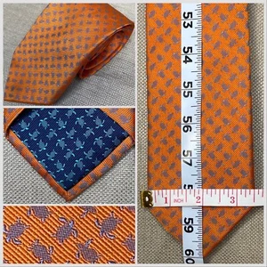 Haine & Bonner London Handmade Tie Orange Turtles Geometric 60” England - Picture 1 of 9