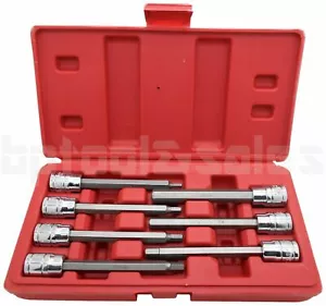 New Heavy Duty 7 PC 1/8"-3/8" Extra Long Shank Bit Drive Socket Set Hex Allen - Picture 1 of 2