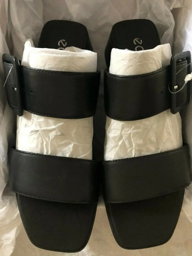 Sandalo Ecco Elevate quadrato in pelle taglia 4 4 5 UK 29131301001 nero nuovo