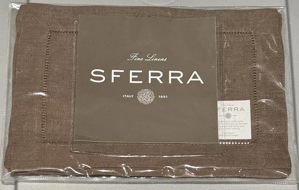 New Sferra Festival 902 Linen Cocktail Napkins Set of 4 6x9" Walnut Brown NIP - Image 1 of 4